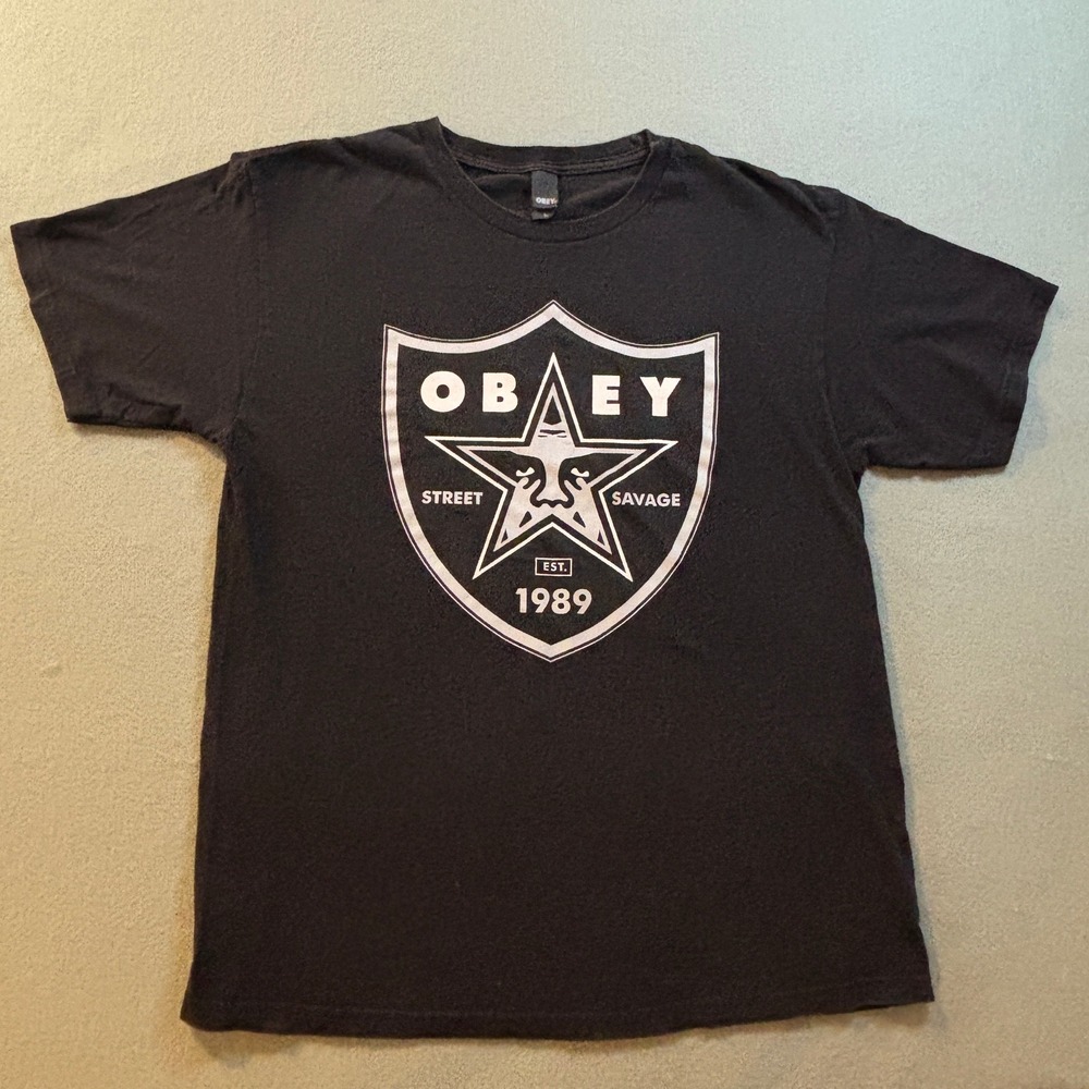 Obey Street Savage Las Vegas Raiders T-Shirt Mens L Black Streetwear Skater NFL